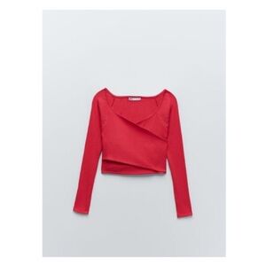 Red Long Sleeve cross wrap facade Top never worn